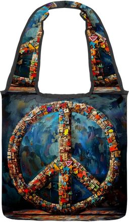 Generic Peace Icon Reversible Canvas Shoulder Tote - Double-Sided Print, 12oz Cotton, 27cm Drop, Fold-Flat Bag for Travel, Shopping, Street Outings