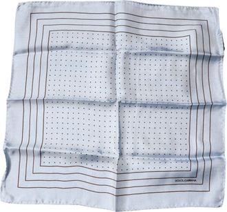 Dolce & Gabbana Mens Sky Blue Polka Dots Square Handkerchief Scarf - Light Blue Silk - One Size