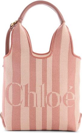 Chlo&eacute; Mini Stripy Jacquard Stripe Crossbody Tote in Nougat at Nordstrom