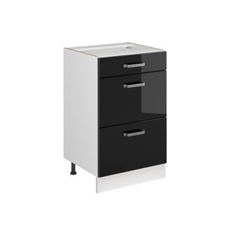 Vicco Mueble Bajo De Cocina R-line, Negro Brillo Intenso/blanco, 50 Cm Sin Encimera, Vicco
