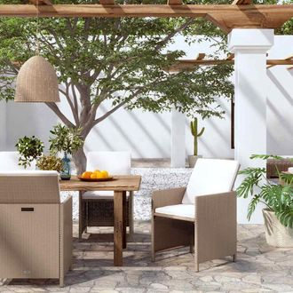 vidaXL Vidaxl - Sillas De Jard&iacute;n Con Cojines 4 Unidades Rat&aacute;n Sint&eacute;tico Beige