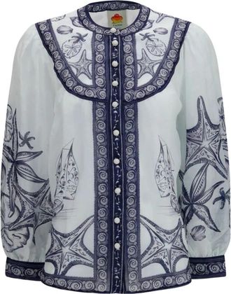 Farm Rio Coast Scarf Long Sleeve Blouse - Dames - Blouses - Veelkleurig - XS - Nylon - Overhemden