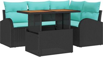 vidaXL Conjunto De Sof&aacute; De Jard&iacute;n 5 Uds. Negro Polirat&aacute;n Vidaxl