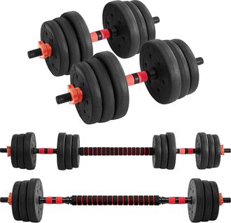 Yaheetech Homevive Set De Mancuernas Y Barra Ajustable 20kg Con 12 Discos De Pesas Libres, Collares De Doble Bloqueo Para Musculaci&oacute;n Y Gimnasio En Casa, Negro