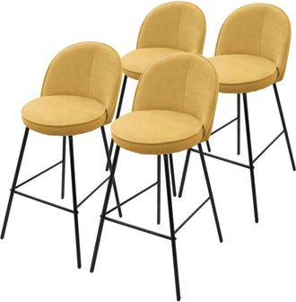ML Design Ml-design 4x Taburetes De Bar Mostaza Con Tapizado De Tela, 75cm Altura, Sillas Con Estructura Met&aacute;lica, Asientos De Cocina Con Respaldo Y Reposap&iacute;es,