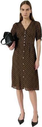 Gerard Darel Rohya V-Neck Polka Dot Midi Dress in Brown at Nordstrom, Size 10