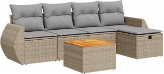 vidaXL Vidaxl - Juego De Sof&aacute;s Jard&iacute;n Con Cojines 6 Pzas Rat&aacute;n Sint&eacute;tico Beige