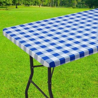 OEM 1 Mantel Rectangular Para Picnic, Mantel De Vinilo Laminado El&aacute;stico E Impermeable, Acampar Y Uso Al Aire Libre (azul + Blanco, 75183 Cm)