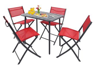 VCM 5pcs Muebles De Jard&iacute;n Set Grupo De Asientos Grupo De Comedor 1xmesa, 4x Sillas Plegables Mesa Dimensiones Aprox. Al. 72 X An. 80 X P. 55 Cm Juego De 