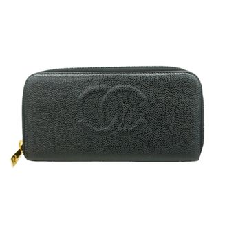 Chanel Black Grained Calfskin Long Wallet (Bi-Fold) (Pre-Owned)