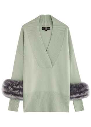 Dom Goor London Shearling-trimmed Wool-blend Jumper - Light Green - 16 (UK16 /xl)