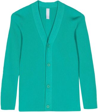 CFCL fully ribbed V-neck cardigan - women - Polyester/Cupro/Recycled Polyester - 3 - Green