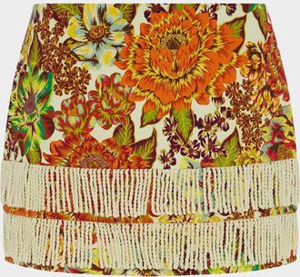 Alemais Lana Fringe-Trim Linen Mini Skirt
