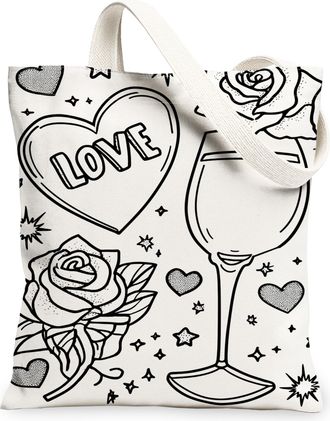 Generic Love Heart Canvas Tote Bags, Floral Rose Design Reusable Grocery Bags, Spring Vintage Chic Lightweight Washable Shoulder St, White, 13x15 Inch