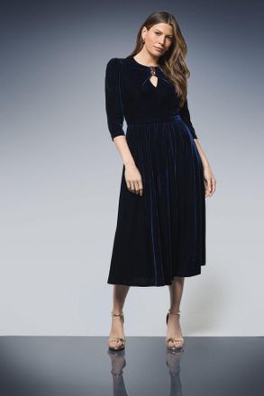 Wallis Womens Velvet Embellished Pleated Midi Dress - Navy - Size 18 UK