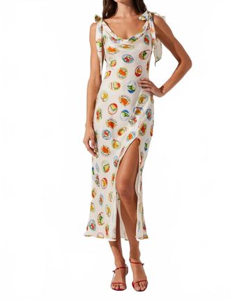 Astr Allexina Satin Cowl Neck Midi Dress In Ivory Fruit