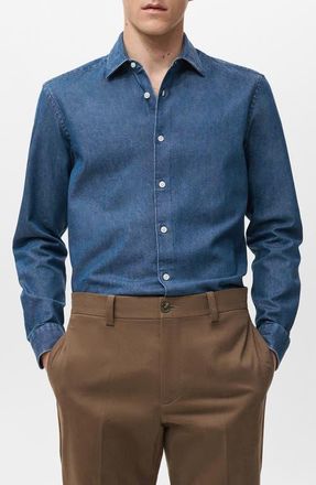 Mango Denim Button-Up Shirt in Medium Blue at Nordstrom, Size Large