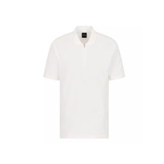 A|X Armani Exchange Mens The Gird, Sustainable, Logo Tape, Front Zip Polo Shirt, Off White, XS