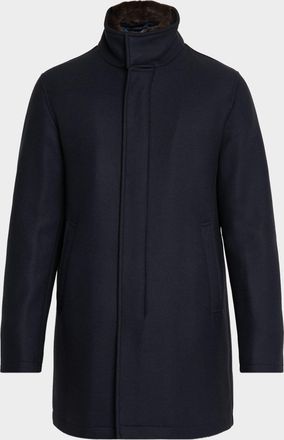 Herno Mens Twill Car Coat w/ Removable Faux-Fur Collar