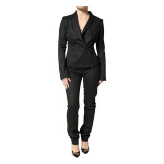 Exte Dubbelrijige Pantalon Blazer 2-delig Pak - Dames - Jassen - Zwart - Maat: XS Tweed