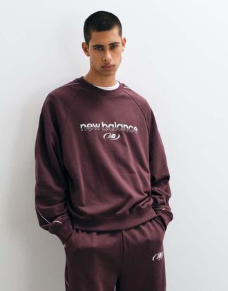 New Balance Trackside felpa girocollo in French Terry color cuoio ciliegia-Marrone