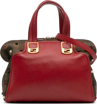 Fendi Pre-owned Womens Leather Plaid Studded Handbag - Brown - One Size