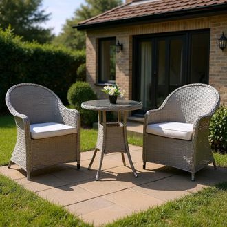 Shatchi Sorrento 3-Piece Rattan Bistro Aluminium 2-Seater Garden Dining Set with Table & Chairs in Natural