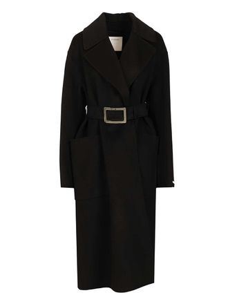 Sportmax Spxcose Double Drap Wool Belted Vestaglia Coat Coats Black