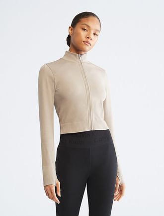 Calvin Klein Womens Performance Seamless Mock Neck Jacket - Neutral - XL