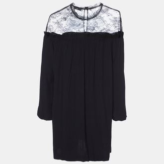 Sandro Black Crepe Lace Trim Shift Dress