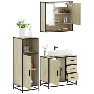 Berkfield Home 3 Piece Bathroom Furniture Set Sonoma Oak Engineered Wood in Brown