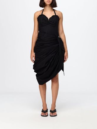Chlo&eacute; Asymmetric Draped Midi Dress in Cotton with Sweetheart Neckline