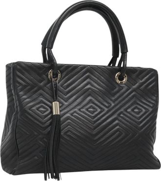 Bally Vintage Handbag Quilted Leather Black Leather Handbag (Pre-Owned)