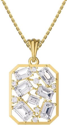 Diamond2Deal 18k Vermeil Plated Silver 5 Ct Emerald Cut Lab Grown Diamond Pendant Necklace 18 VVS-VS, E-F