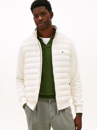 Tommy Hilfiger Steppjacke TOMMY HILFIGER MIX MEDIA mit Stehkragen, Herren, Gr. XXL, ivory petal, Sweatware, Obermaterial: 72% Baumwolle, 28% Polyester, unifarben, re