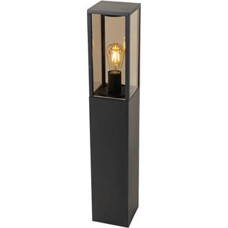 QAZQA Qazqa Industrial L&aacute;mpara De Exterior De Pie Negra Con Humo 80 Cm Ip44 - Charlois Aluminio /vidrio Alargada Adecuado Para Led Max. 1 X 40 Watt