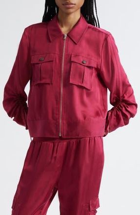 Cinq à Sept Dale Ruched Sleeve Cupro Satin Jacket in Burgundy Plum at Nordstrom Rack, Size 14