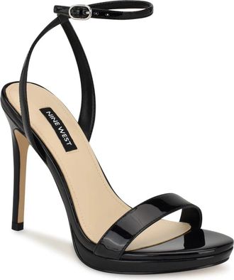 Nine West Womens Nine West Loola Sandals Black Patent Stiletto Heel Ankle Strap GAL1410