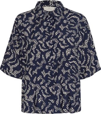 Kaffe Midnight Marine Lace Print Blouse - Dames - Overhemden - Blauw - XS - Overhemden
