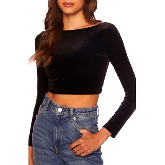 Susana Monaco Stretch Velvet Crop Top in Black at Nordstrom, Size Medium