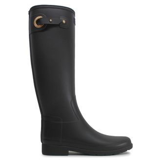 Hunter Refined Tall Eyelet Rubber Womens Calf Length Boots - Black - Size:UK 7
