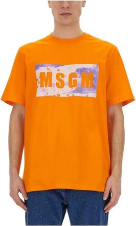 Msgm Camiseta con Logo Rectangular - Tops - Hombre - Naranja - S