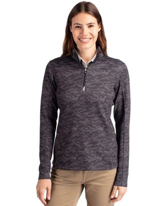 Cutter & Buck Traverse Camo Print Stretch Quarter Zip Womens Pullover Jacket