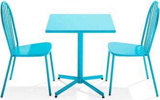 Oviala Mesa cuadrada de jardín con conjunto de sillas azules reclinables