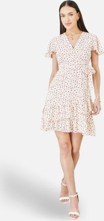 Yumi Ditsy Print Frill Wrap Dress in White at Nordstrom, Size 16