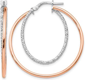 Diamond2Deal Sterling Silver Rose-tone Diamond-cut Round Hoop Earrings