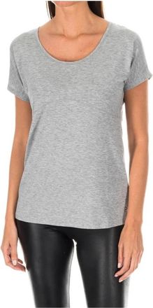 Tommy Hilfiger T-shirt met korte mouwen en geribbelde afwerking - Dames - T-shirts - Grijs - M - Tops