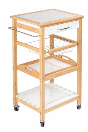 WENKO Finja Carrito De Cocina Blanco Y Madera 49 Cm