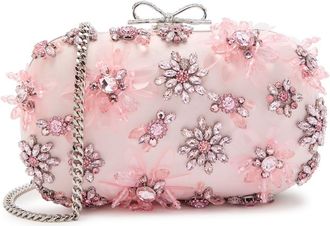 Self Portrait Floral-embellished Satin box Clutch - Pink - One Size
