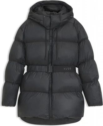 HUGO BOSS Jassen, Heren, Zwart, S, Leer, Puffer Jacket